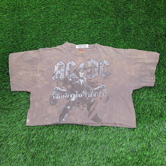 ACDC Iron-Man Crop-Top Shirt Women S/M 23x18 Faded Oversized - Picture 1 of 12